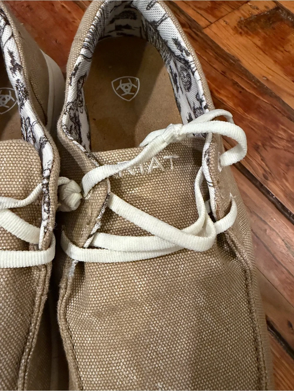 Ariat Men's Tan Canvas Boat Shoes with White Soles